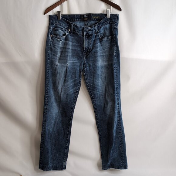 7 For All Mankind Men's Foolproof Slimmy Dark Blue Denim Jeans, Size 32 - Picture 1 of 10